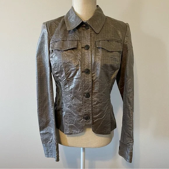 Emil Rutenberg Jacket Metallic Pewter Crinkle Lagenlook Avant Garde Designer 2 - Picture 2 of 6